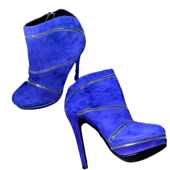 Colin Stuart Size 9B Booties Zipper Violet Blue Platform Stiletto Boots Cocktail - Picture 2 of 14